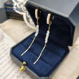 Boucles d'oreilles Lamoon Vintage Natural Natural Fresh Water Pearl Tassel Boucle pour les femmes 925 STRILL SIRGE GOLD MARDAGE BIJELRY ACCESSOIRES