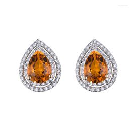 Stud -oorbellen lanmi voor vrouwen vintage peer 6x8 mm vast 14 kt geel goud 3.01ct citrine rond diamanten verloving