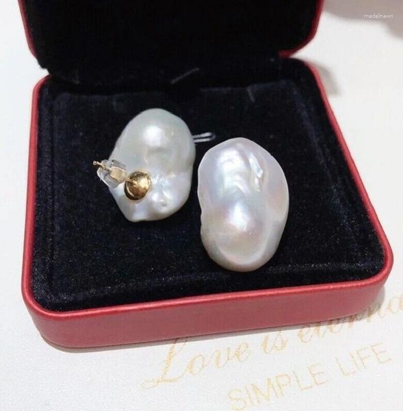 Boucles d'oreilles à tige, grande quantité de perles baroques blanches naturelles de la mer de Chine méridionale, 16-20mm, 18Kp