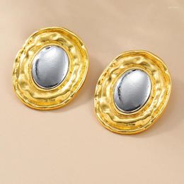 Boucles d'oreilles grand métal bicolore ovale pour femmes déclaration lourde bijoux de mode Punk Style incroyable accessoires de fête MQ157