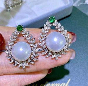 Boucles d'oreilles à tige en perles blanches naturelles de la mer de Chine méridionale, grande quantité de 12 à 13mm, 925s