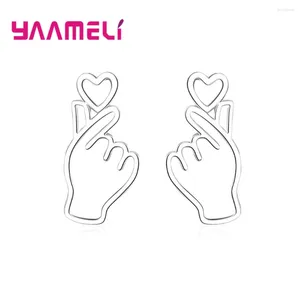 Boucles d'oreilles Stud Dernited Selling Finger Heart Original 925 Bijoux hip hop en argent sterling pour les femmes Girls Birthday Gift