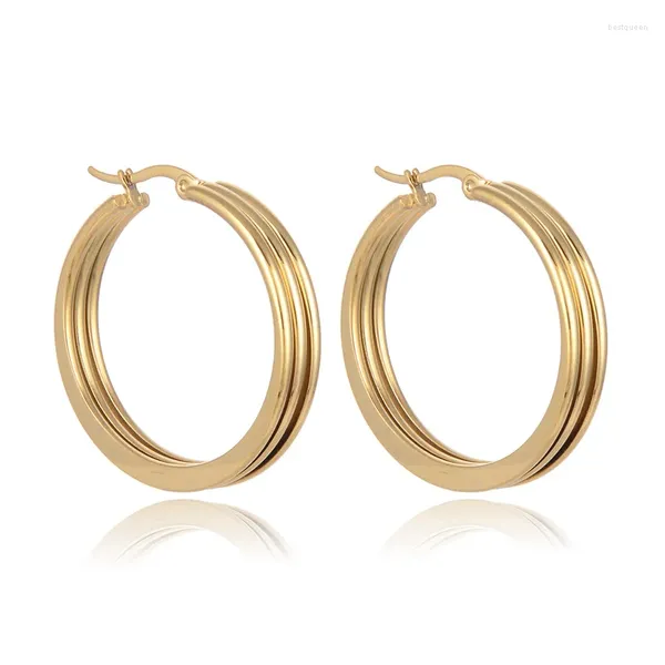 Boucles d'oreilles à clous pour femmes, cerceau lisse en acier inoxydable, grand cercle, bijoux de Style à la mode, couleur or, dernière qualité supérieure