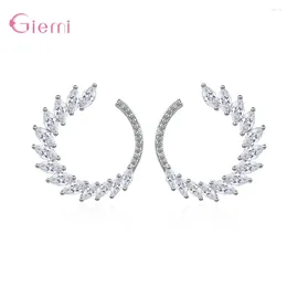 Boucles d'oreilles Dernières tendance bling 925 Siltling Silver Cubic Zirconia Feuilles de boucle d'oreille incurvées pour femmes filles Saint-Valentin