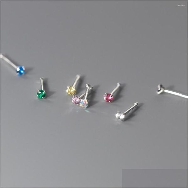 Boucles d'oreilles LAVIFAM 1 paire S999 Sterling Sier Colourf Mini 2 mm Single Zircon Aigneles Eore Piercing Bar Bar Stick Bijoux Drop Livraison Dhezt