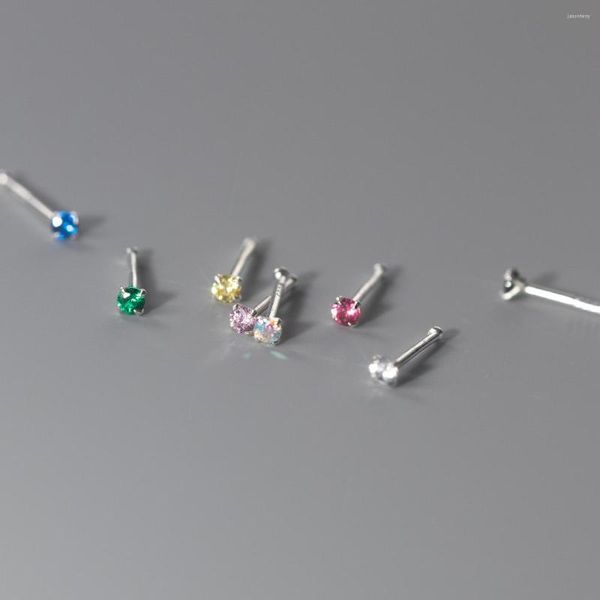 Boucles d'oreilles à tige LAVIFAM 1 paire S999 en argent Sterling coloré Mini 2mm aiguilles en Zircon unique oreille Piercing barre bâton bijoux