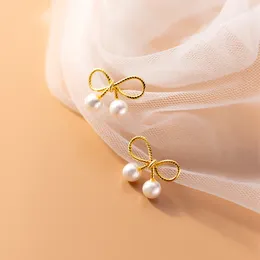 Boucles d'oreilles LAVIFAM 925 en argent Sterling doux creux nœud papillon petit pour femme fille S925 coquille perles boucle d'oreille bijoux