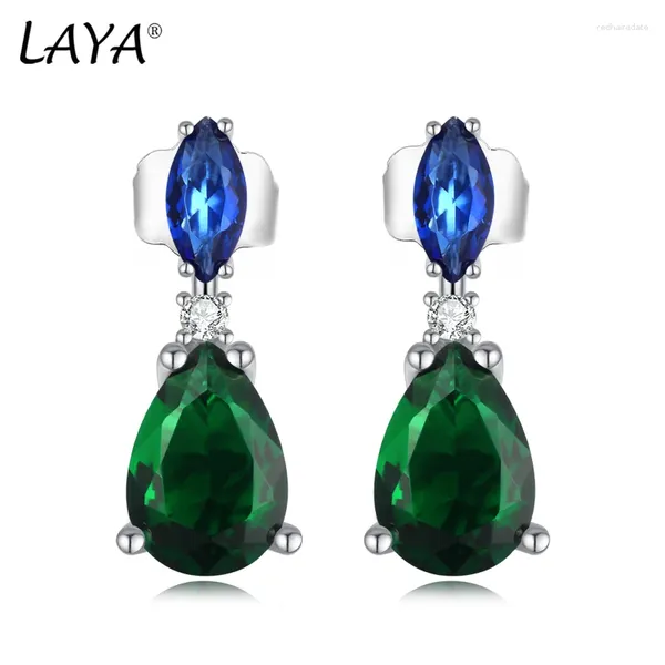 Boucles d'oreilles Laya pour femmes Gemles de couleur colorée Blue Green Crystal Silver 925 Bijoux d'oreille de perçage sterling