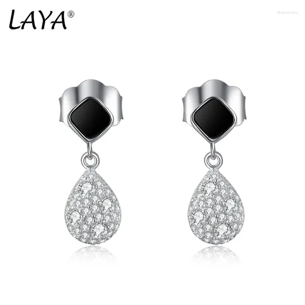 Boucles d'oreilles étalon laya pour les femmes brillant zircon noire agate de mariage shake oreille perçage 925 sterling argent luxe fin bijoux