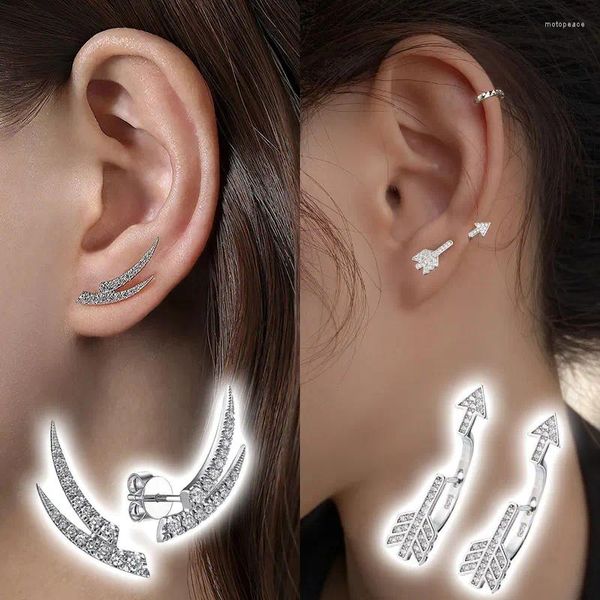 Boucles d'oreilles feuille flèche Zircon longue Dipper oreille crochet Clip pour femmes cristal coréen escalade Lobe Piercing bijoux