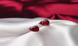 Stud -oorbellen Leechee Heart Granaat voor wochte jubileum Verjaardag Geschenk 5mm Wijn Red Natural Gemstone Real 925 Sterling Silver5688402