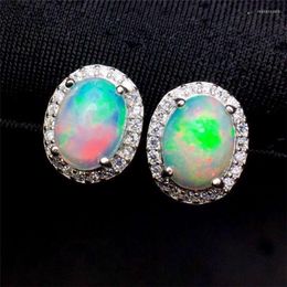 Stud -oorbellen Leechee Real 925 Sterling Silver Earring 6 8mm kleurrijke edelsteen sieraden voor vrouwen jubileum geschenk echt opaal