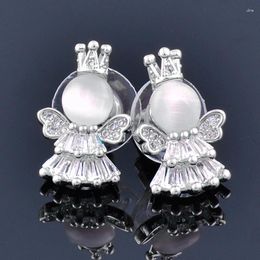Stud Oorbellen LEEKER Koreaanse Mode Rose Goud Zilver Kleur Engel Voor Vrouw Elegante Opaal CZ Stenen Sieraden Trend ZD1 XS6