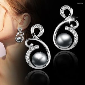 Boucles d'oreilles LEEKER Vintage gris blanc Imitation perle pour femmes fleur creuse accessoires de mariage bijoux de fête ZD1 XS7