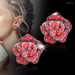 Stud -oorbellen Leeker Vintage Sieraden Solid Rose Flower voor vrouwen Glanzende kubieke zirkoon Antiek zilveren kleur ZD1 XS6