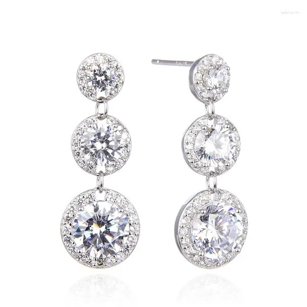 Boucles d'oreilles Lefei mode à la mode Design de luxe blanc Zircon longue Taseel rond boucle d'oreille pour les femmes argent S925 fête charme bijoux