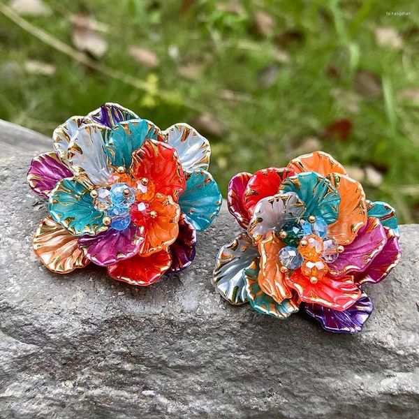 Boucles d'oreilles Stud Lifefontier coloré 3D Big Flower pour femmes Fashion Fashion Floral Wedding Earge Brink Jewelry 2024