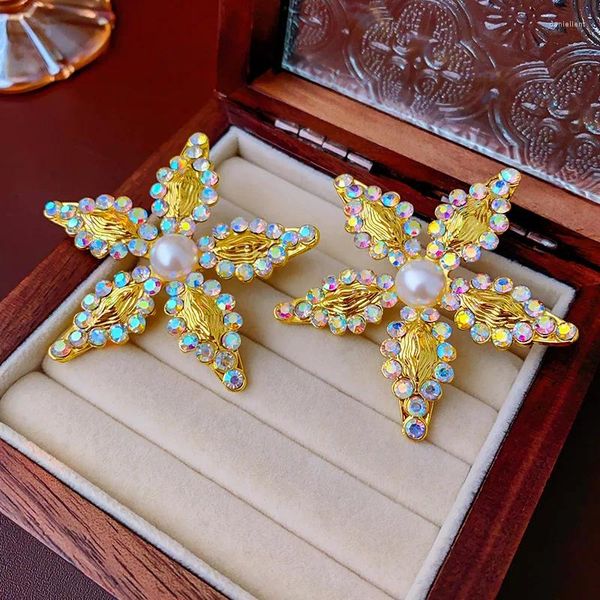 Boucles d'oreilles Lifefontier coloré strass fleur grande boucle d'oreille pour les femmes Vintage exagération florale cristal fête bijoux cadeau