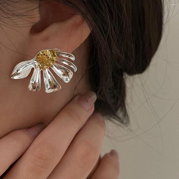 Boucles d'oreilles Lifefontier mode ruban couleur métal fleur marguerite pour femmes filles élégant Floral mariage boucle d'oreille bijoux de fête