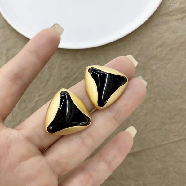 Pendientes de tuerca Lifefontier Vintage con forma de triángulo negro brillante para mujer, pendiente de fiesta geométrico Medieval, joyería llamativa 2023