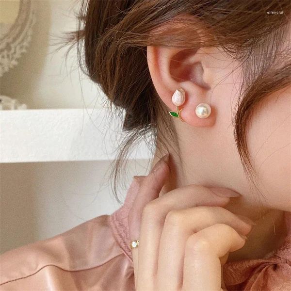 Boucles d'oreilles en forme de tulipe rose pour femmes, bijoux de luxe français clairs, en Zircon coréen, exquis, cadeau de fête de noël