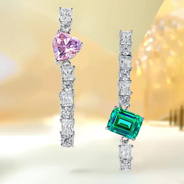 Boucles d'oreilles légères de luxe pour femmes, en argent Sterling 925, incrustées de diamants à haute teneur en carbone, colorées, longues et polyvalentes