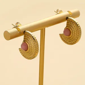 Stud -oorbellen lichte luxe geometrie natuursteen vintage textuur roestvrij staal voor vrouwen esthetiek sieraden