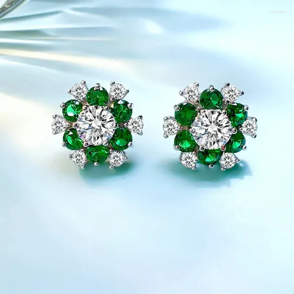 Pendientes de tachuelas Flor de nicho de lujo de lujo 925 Set versátil de plata esterlina con diamantes altos de carbono joyas de boda elegantes