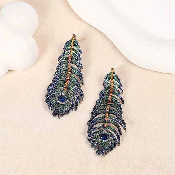 Boucles d'oreilles étalon tempérament luxueux long frange peacock feather earpiece joelry femme