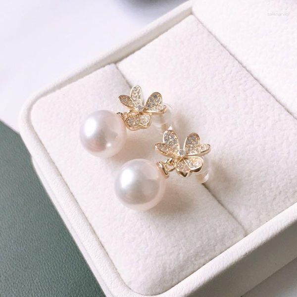 Boucles d'oreilles à clous de luxe léger, fleur porte-bonheur, matériau en argent S925, 8-9mm, couleur vive, perles presque impeccables