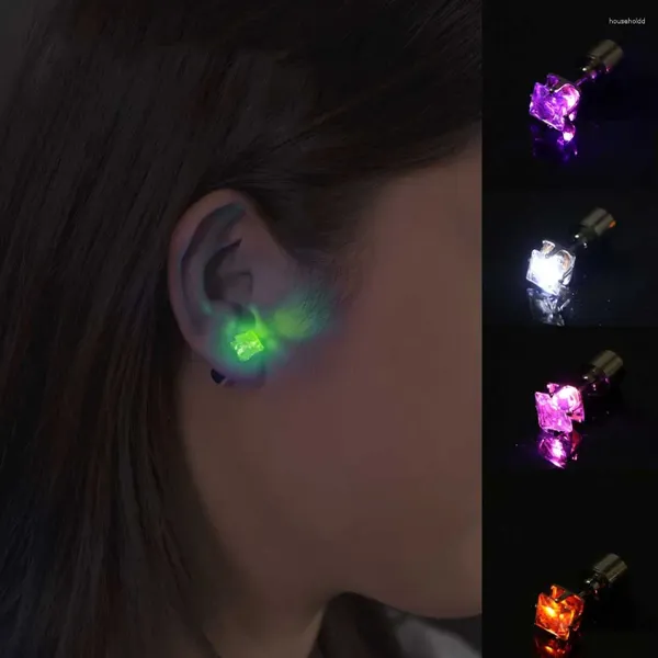 Boucles d'oreilles à clous éclairées, carrées, colorées, lumineuses, en Zircon, brillent dans l'obscurité