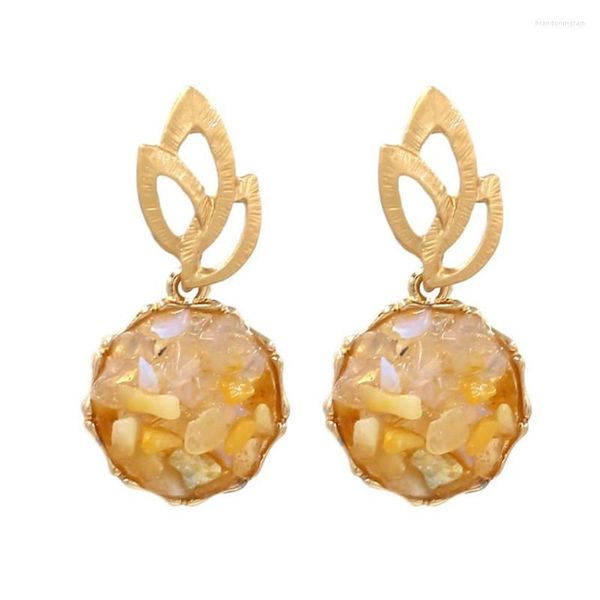 Pendientes de tachuelas Color de oro amarillo claro Cabuchón redondo de muchos estilo Joya de encanto de piedra de cuarzo de forma irregular