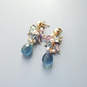 Boucles d'oreilles à tige Lii Ji Multi Fluorite perles d'eau douce perles en argent Sterling 925 à la main délicates bijoux élégants pour les femmes cadeau