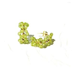 Stud -oorbellen lii ji natuurlijk peridot kant 925 sterling zilveren goud kleur groene steen mousserende augustus geboorte voor cadeau