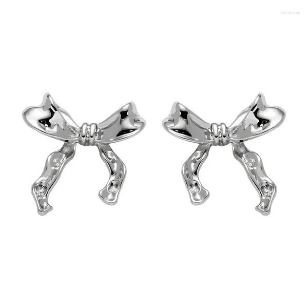 Boucles d'oreilles avec nœud papillon en métal liquide, Design coréen, doux et Cool, personnalité Simple, bijoux féminins, vente en gros, 2024