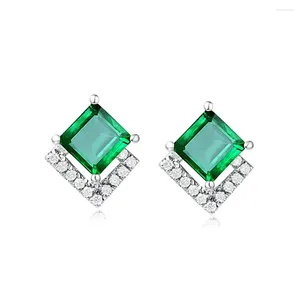 Boucles d'oreilles petites pierres précieuses émeraude en cristal vert de 6mm, diamants pour femmes, couleur or blanc argent, Bijoux Brincos cadeaux