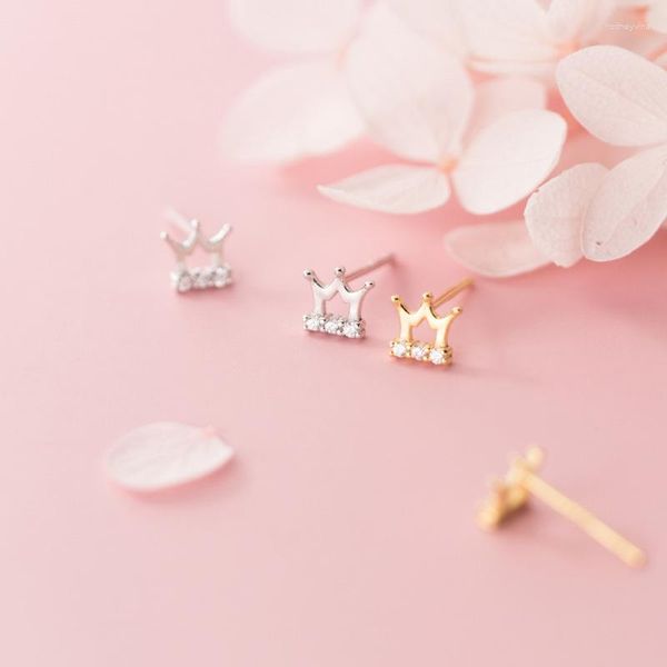 Pendientes de tuerca con corona de princesa pequeña para mujer, sortijas geométricas de circón brillante coreano Simple, regalos de joyería para estudiante de cumpleaños y niña