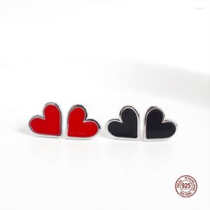 Stud Earrings LKO 925 Sterling Silver Email Black Red Love Heart For Women Girl Romantisch trouwfeest Accessoires Sieraden Gift