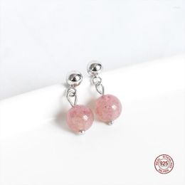 Boucles d'oreilles LKO Rose Fraise Quartz Réel 925 Pendentifs En Argent Sterling Pour Les Femmes Doux Bijoux De Mode Accessoires