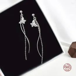 Boucles d'oreilles LKO REAL 925 SERRING Silver Long Pendants Butterfly Pendants pour femmes Fashion Summer Girls Party Bijoux
