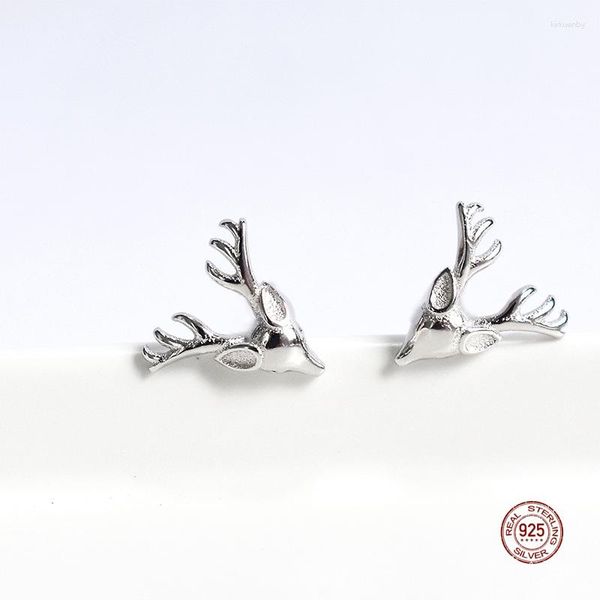 Pendientes de tuerca LKO Plata de Ley 925 auténtica, bonitos pendientes de animales de alce para mujer, moda para adolescentes, fiesta, Navidad, Halloween, regalo de joyería