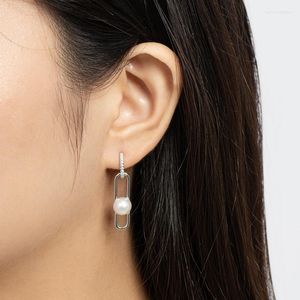 Boucles d'oreilles Lnngy 925 en argent Sterling perle 7-7.5mm eau douce naturelle Simple Ins Style pour dame classique bijoux