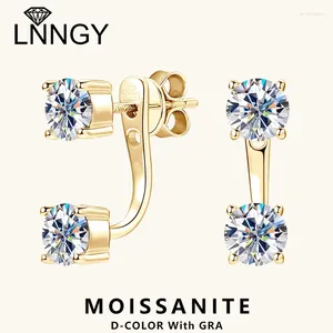 Pendientes de sementales Lnngy Original 925 Sterling Plata delantera Doble de doble cara Parring moissanite de 5 mm para mujeres 2 en 1 joyas perforadas