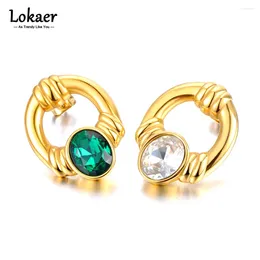 Boucles d'oreilles Lokaer cubique zircone ronde en acier inoxydable Moissanite pour les femmes charme de luxe brillant CZ bijoux Pendientes E23051