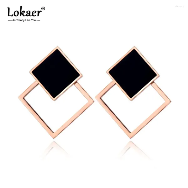 Boucles d'oreilles Lokaer tendance en acier inoxydable noir acrylique Double carré OL Style géométrique bijoux pour femmes Pendientes E19077