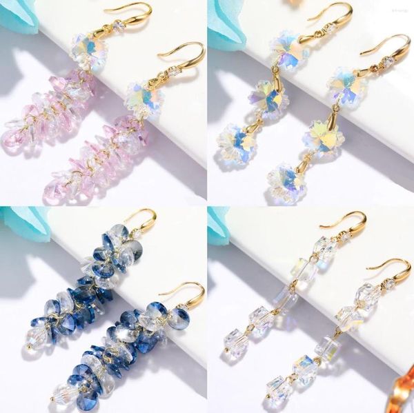 Boucles d'oreilles longues gouttelettes autrichiennes avec cristal de Zircon coloré de luxe léger pour femmes, accessoires Y2k