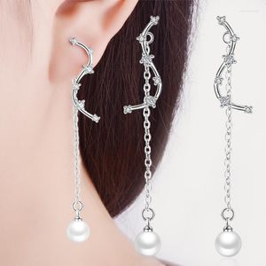 Stud -oorbellen Lang Dipper Ear Dangbangen Klimmen voor vrouwen glanzende zirkonia zilver kleurenketen Tassel cadeau mode sieraden