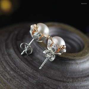 Boucles d'oreilles à tige longue section de perles de nacre naturelle cercle parfait en argent Sterling 925 hypoallergénique 10mm Bai