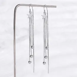 Boucles d'oreilles longues pampilles étoile goutte pour femmes, couleur argent, chaîne en fil de tempérament, suspension droite, cadeau de fête pour filles