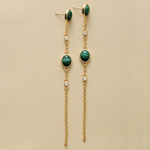 Boucles d'oreilles longues pampilles pour femmes, pierres Malachite, chaîne pendante, Bijoux élégants, vente en gros